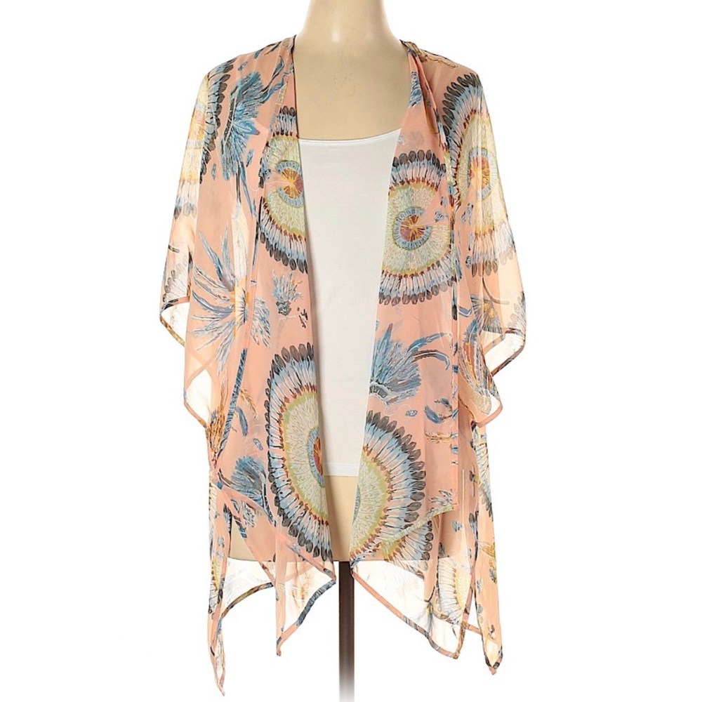 Umgee Boho Feather Print Kimono S/M
